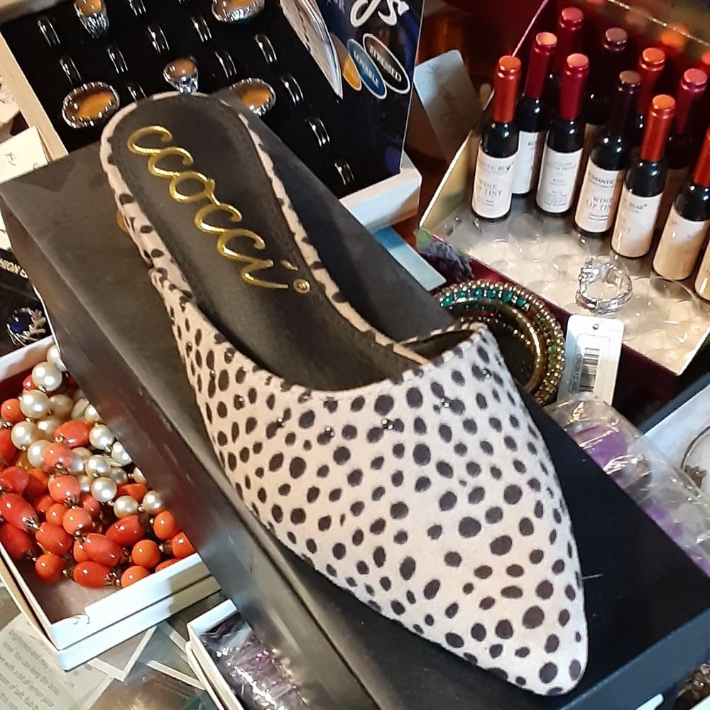 CCOCCI BLACK WHITE SNOW LEOPARD SLIDES MULES